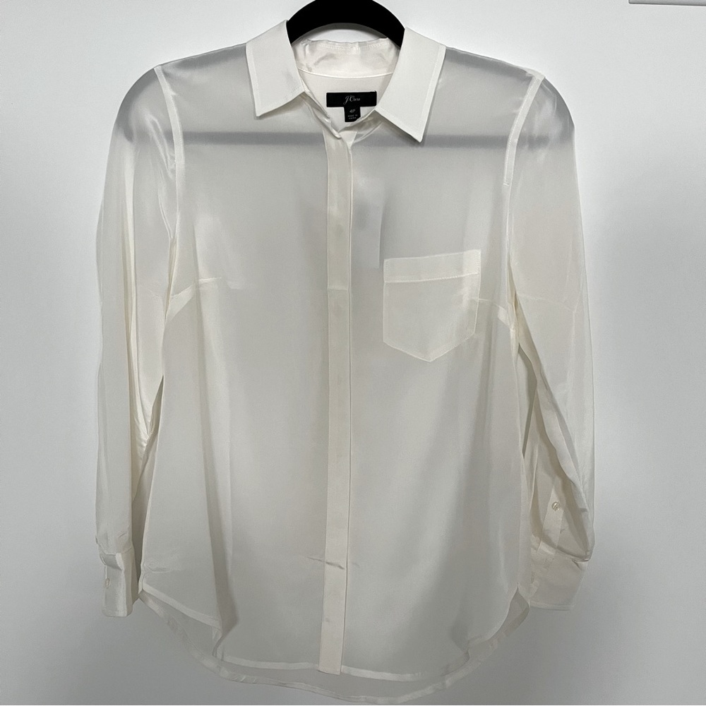 NWT J. Crew Silk Long Sleeve Button Up - 4P, Ivory - Picture 3 of 6